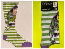 Pixar BUZZ LIGHTYEAR Crew Socks Green White Men Size 9-13 / Costume Accessory