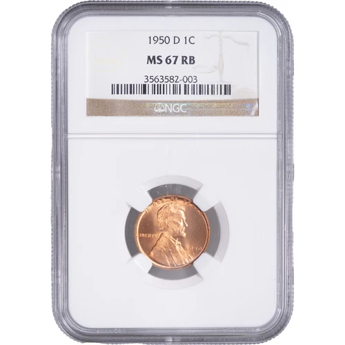 1950 D 1c Lincoln Wheat Cent ~ NGC MS 67 RB