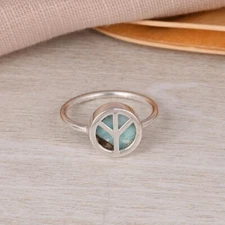 Peace Symbol Ring 925 Sterling Silver Jewelry Gift For Her With Copper Amazonite