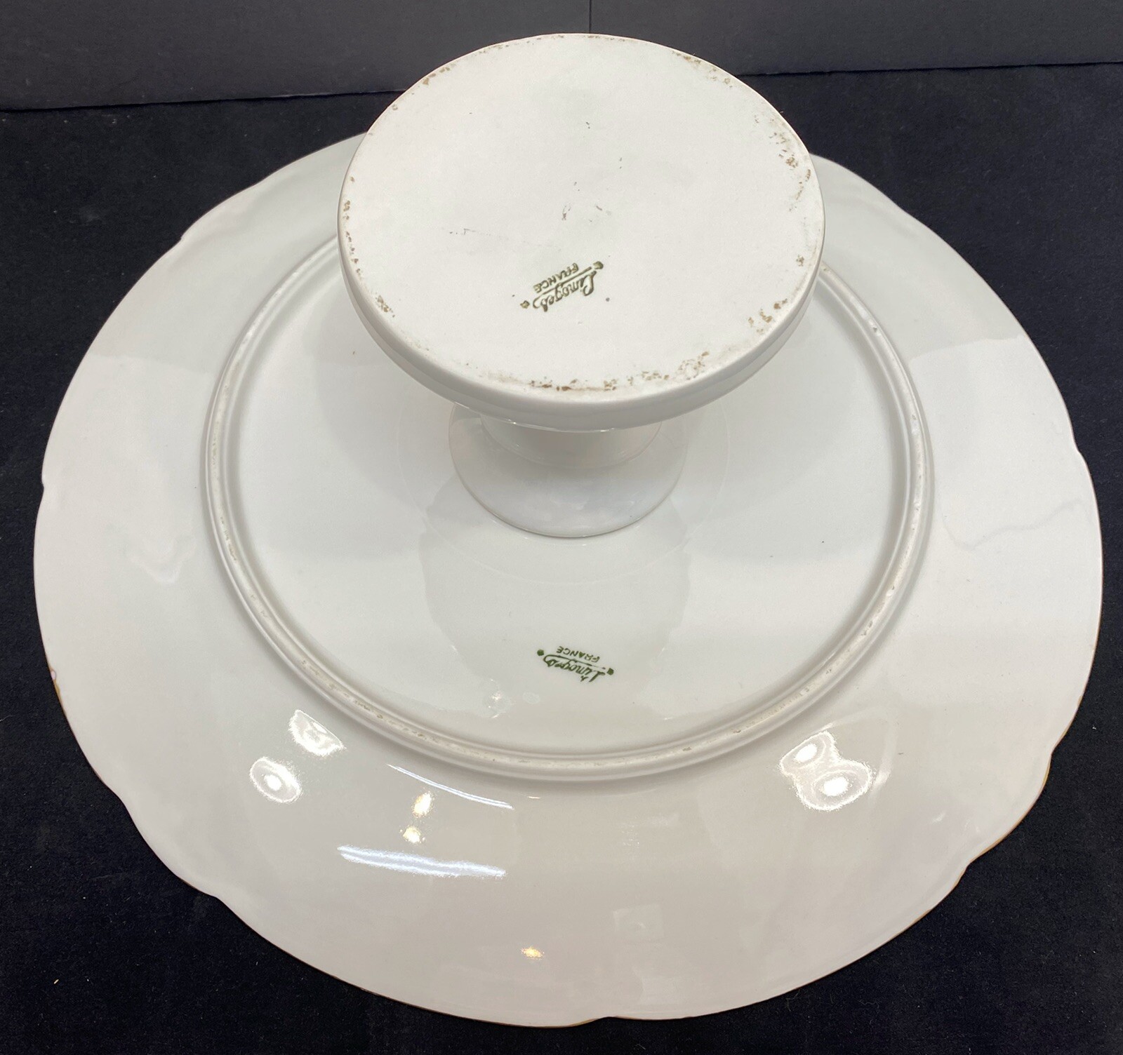 Limoges France Porcelain Gold Gilded Roses Large Cake Serving Plate