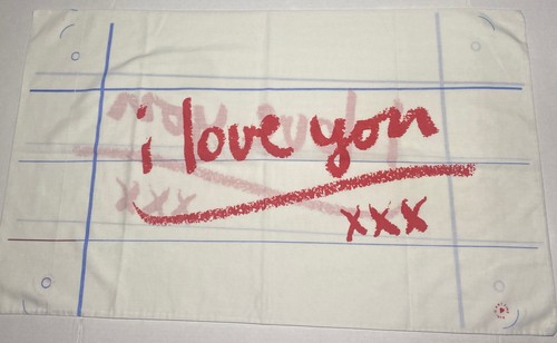 Juego de 2 fundas de almohada estándar vintage Art Fine 1979 raras "I Love You" - Imagen 2 de 2