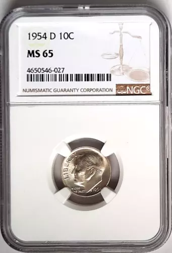 1954-Denver Mint Silver Roosevelt Dime (10C) NGC MS 65