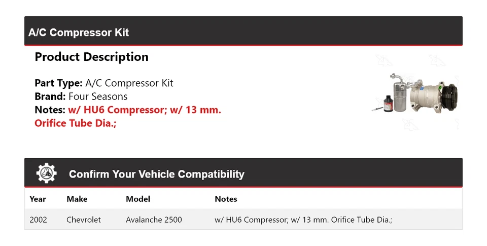 Kit de compressor 4 estações Chevrolet Avalanche 2500 A/C 2002 - Imagem 2 de 4