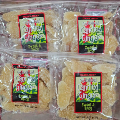 (4) Trader Joe's Crystallized Candied Ginger 8oz Bags - Best by August 29, 2026