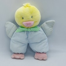 Eden Chick Duck Baby Plush Rattle Blue Striped Pink Feet Yellow Head Green Bow
