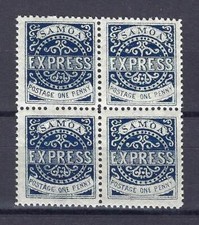 Samoa 1877 Sc# 1 Express REPRINT block 4 MNH