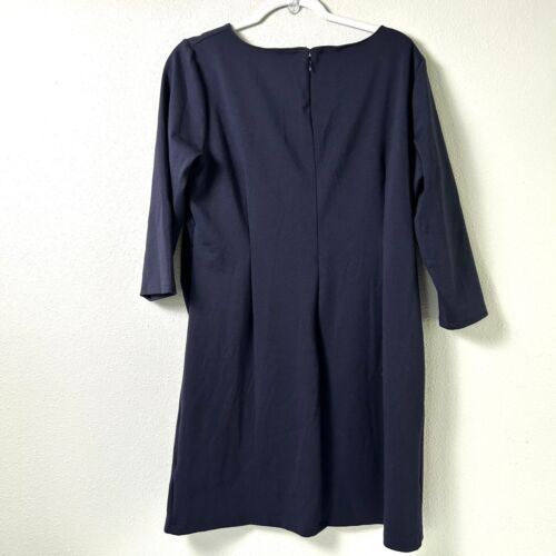 Abito a tubino Lands End Outfitters Petite 16 16P blu navy manica a 3/4 increspato - Foto 3 di 13