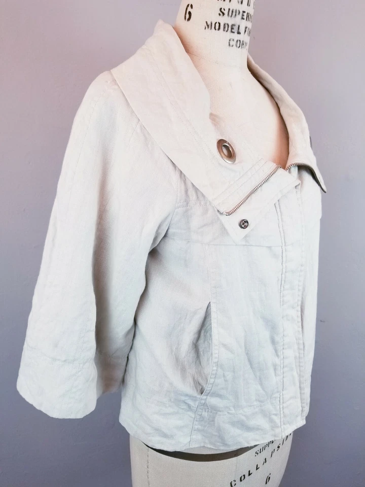 Willi Smith Womens Size 6 Ivory Linen Jacket 3/4 Sleeve Relaxed Style - Image 4 of 4