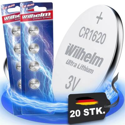 20 x WILHELM Lithium CR1620 Knopfzelle 3V 70mAh ø16x2,0mm Batterie DL1620