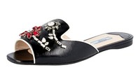 Prada Saffiano Leder Kristall Slides Sandalen - 1XX237 Schwarz Neu - 36,5 37