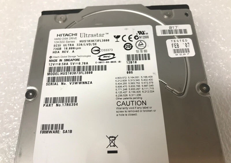 HITACHI HUS103073FL3800 17R6394 Ultra320 10K RPM 73GB SCSI Hard Disk Drive - Image 3 of 3