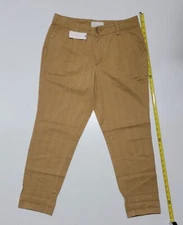 Anthropologie Scout Slim Pleated Straight Ankle Pants Golden Yellow Textured 28