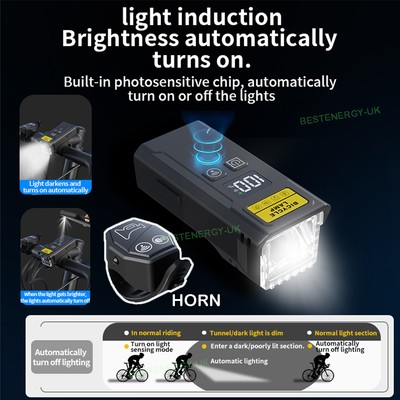USB Rechargeable Bicycle Front Rear Head Light Waterproof Cycling Light & Horn