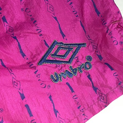 VTG Umbro Repeat Spell Out Sand Soccer Neon Pink Purple Nylon Shorts L  Athletic
