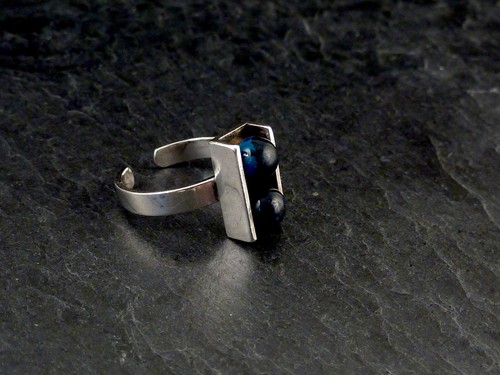 Designer Silberring 2 Sodalith Kugeln 800er Silber Modernist Vintage Ringgr. var - Bild 8 von 9