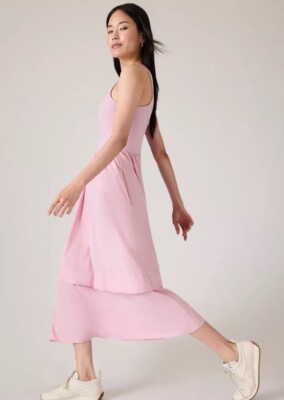NWT Athleta Elation V-neck Hybrid Dress Begonia Pink Long Sz Large L $129 NEW
