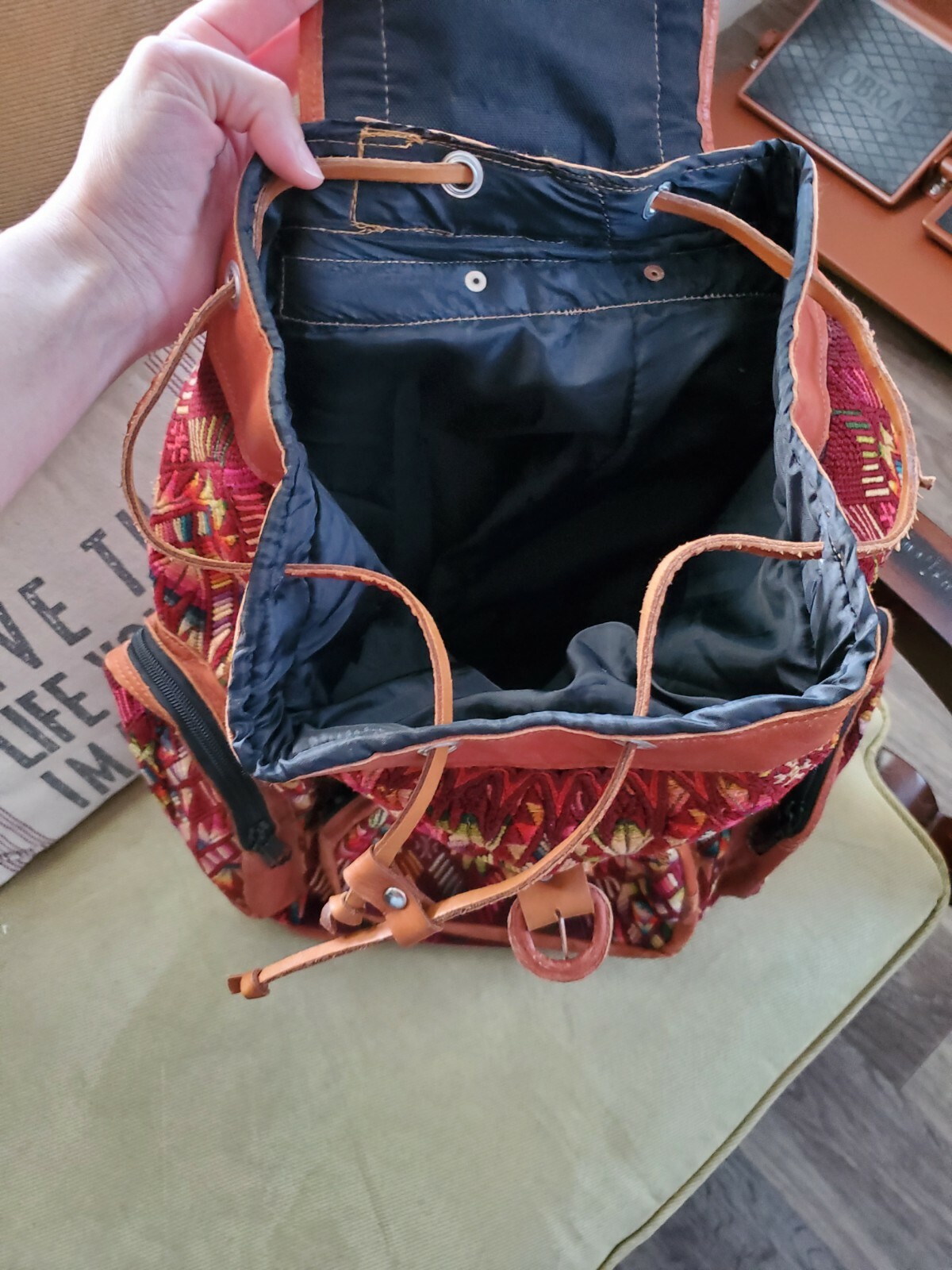 Handmade Leather Multicolor Rainbow Backpack - image 3