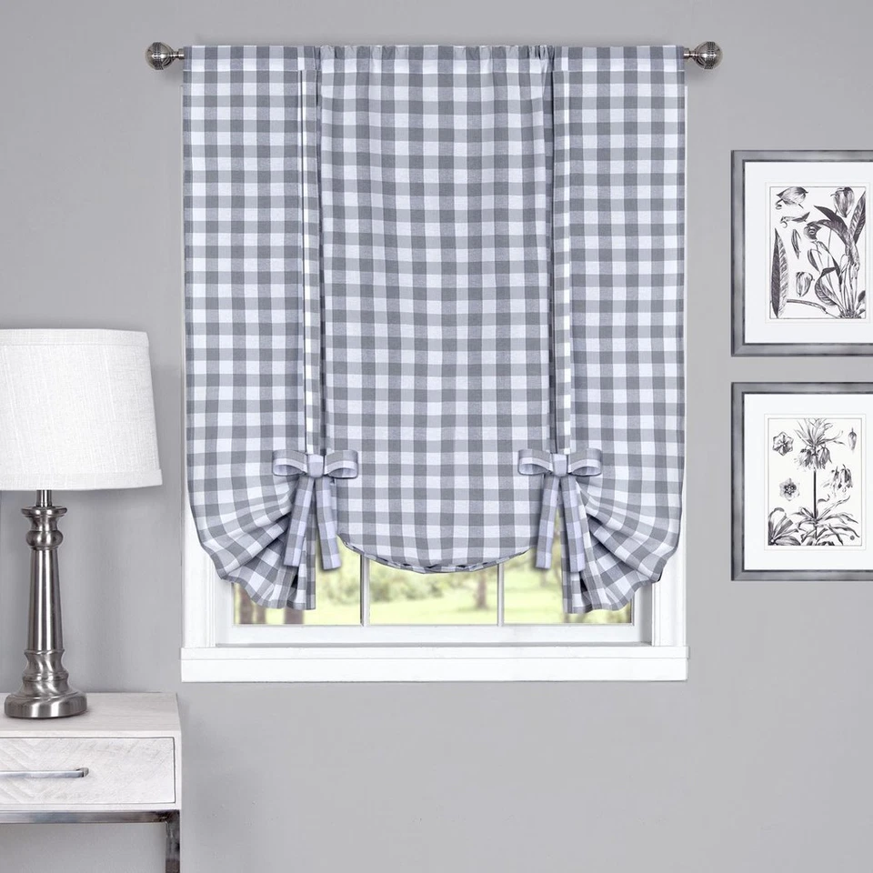 Xadrez Buffalo Gingham amarrar persianas cortinas - cores sortidas - Imagem 3 de 4