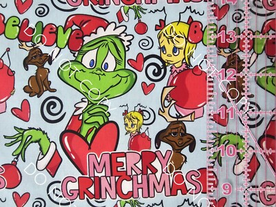 Custom Cotton Woven Fabric Cartoon Merry Grinchmas Grinch 1/4 Yard 9x56