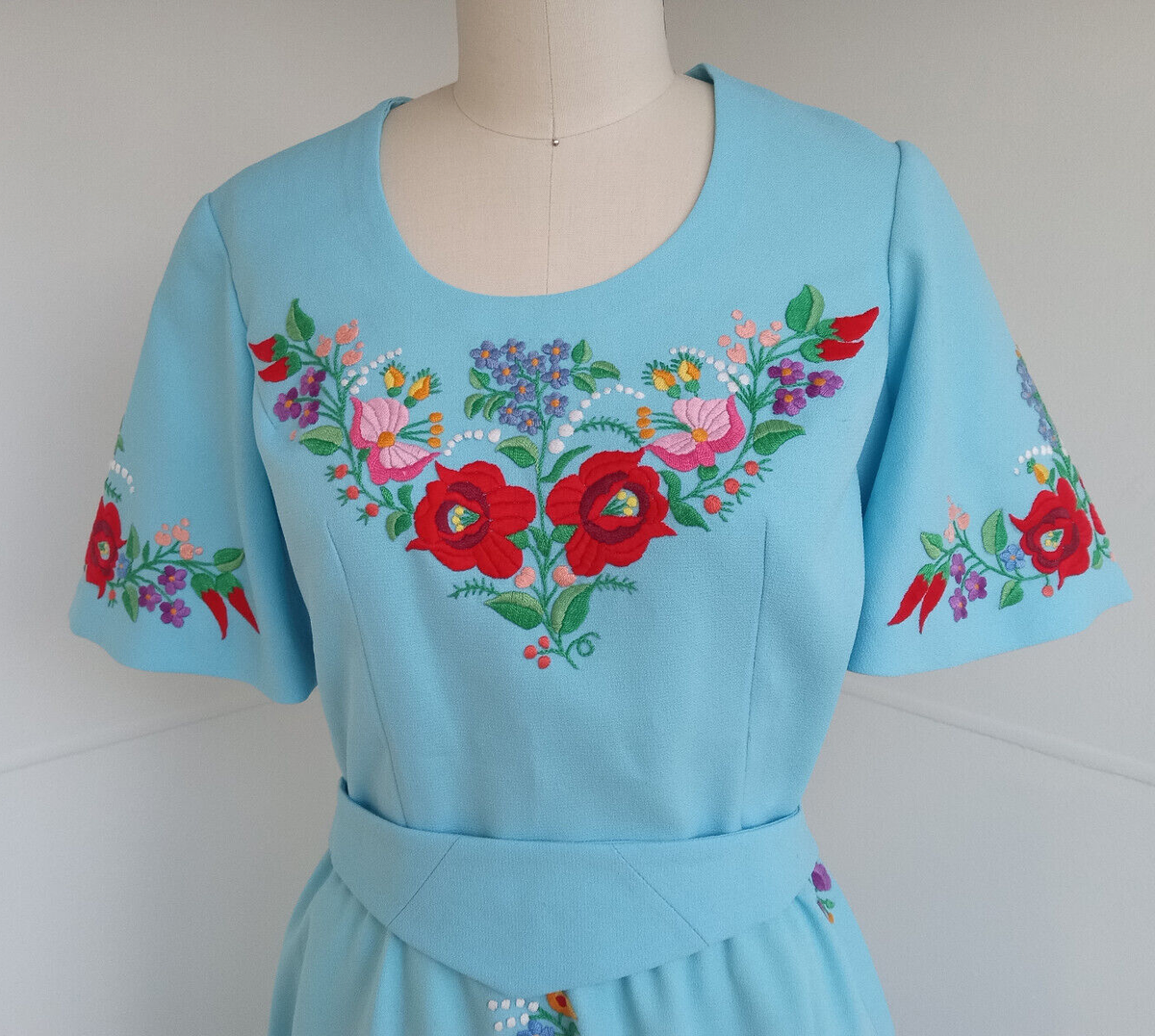 hungarian embroidered dress Rare 1920's Embroidered Hungarian Silk Peasant Dress With Crystal Plea   Xtabay Vintage