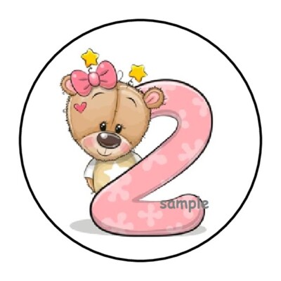 30 TEDDY BEAR 2ND BIRTHDAY ENVELOPE SEALS LABELS STICKERS 1.5'' ROUND SECOND