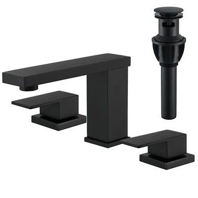 KES Widespread Bathroom Sink Faucet Black 2-Handle 3 Hole Vanity Basin Mixer w/Drain