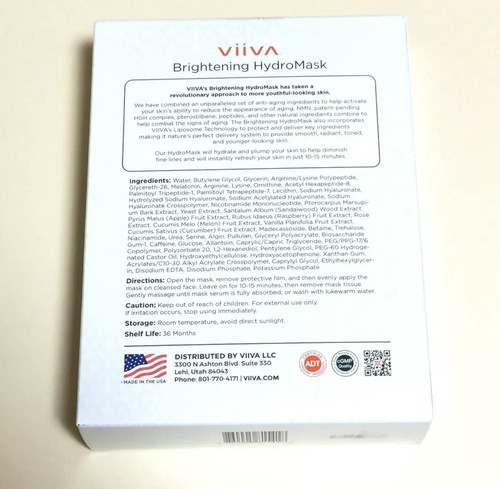 Viiva Brightening HydroMask Advanced Repair Face Mask 10pcs EXP 05/24 Pack