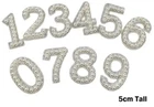 5cm Tall Pearl Number Patch White & Silver Rhinestone Alphabet Numbers Patches