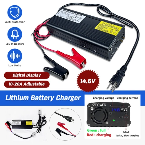 14.6V CC/CV 3A 5A 10A 20A Lithium Iron Phosphate Charger for 12V LiFePO4 Battery