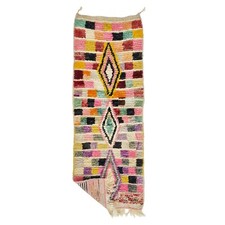 Moroccan Handmade Boujaad Rug 2'2''x6'5'' Berber Checkered Pink Wool Area Carpet