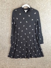 Loft Lounge Long Sleeve Swing Dress Womens S Black Cream Geometric Mock Neck