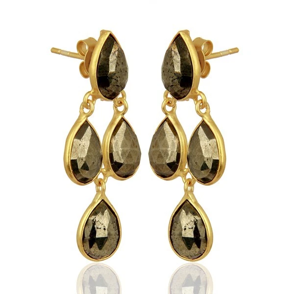 Pendiente de pirita de oro natural piedra pendiente de latón color dorado piedras preciosas regalo de cumpleaños Foto 3 de 4