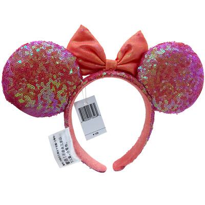 Disney Parks Coral Sequin Minnie Mickey Mouse Ear Orange Red  display picture 1