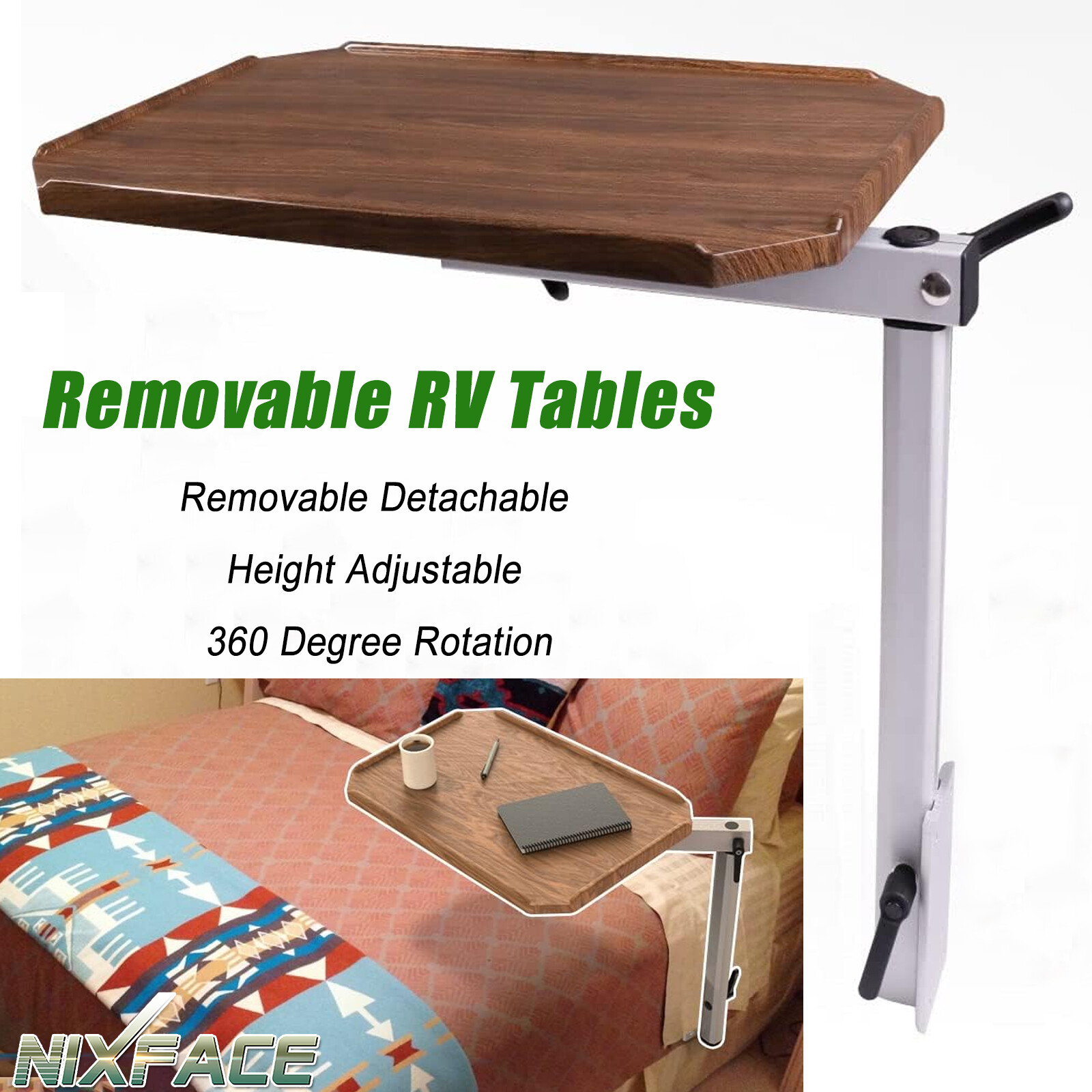 Removable Table 360° Rotation Height Adjustable for RV Yachts Caravan ...