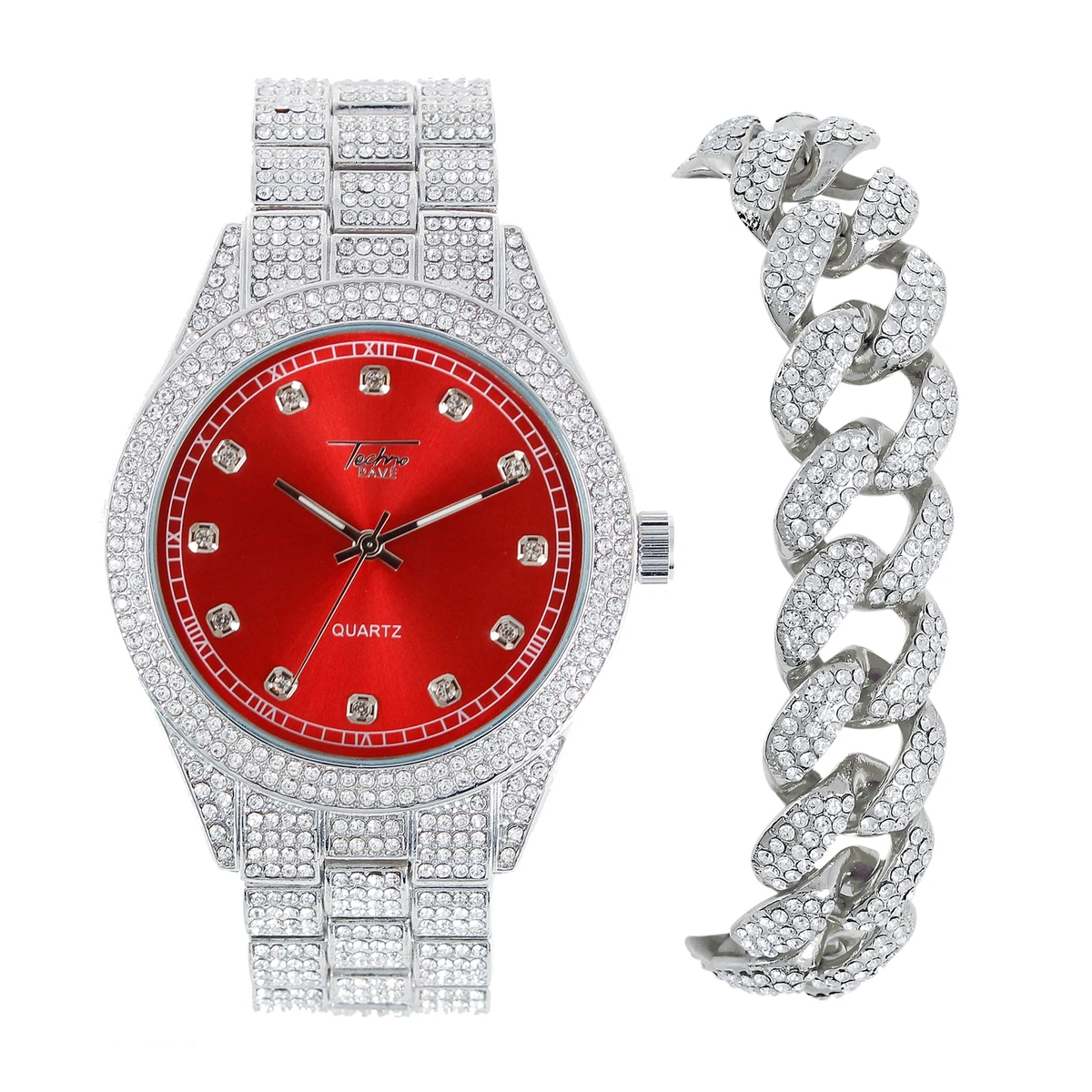 Uegnet Vær opmærksom på Ufrugtbar Mens Silver 43mm Iced Out Red Dial Watch with Silver 18mm Cuban Bracelet | eBay Uegnet Vær opmærksom på Ufrugtbar Mens Silver 43mm Iced Out Red Dial Watch with Silver 18mm Cuban Bracelet | eBay
