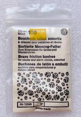 VINTAGE BERGEON No.10096 100 ASSORTED BRASS FRICTION BUSHINGS 4 CLOCK REPAIR