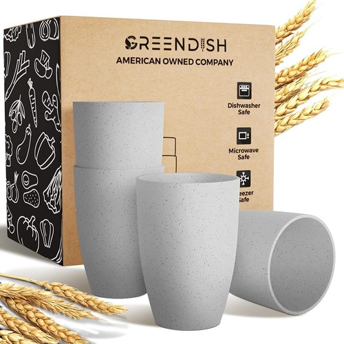 Wheat Straw Cups Set of 4 - 12oz Drinking Cups for Kids & Adults