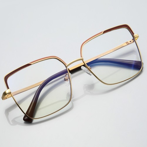 Gafas cuadradas para mujeres hombres monturas de metal delgadas bisagras de resorte doradas - Imagen 17 de 20