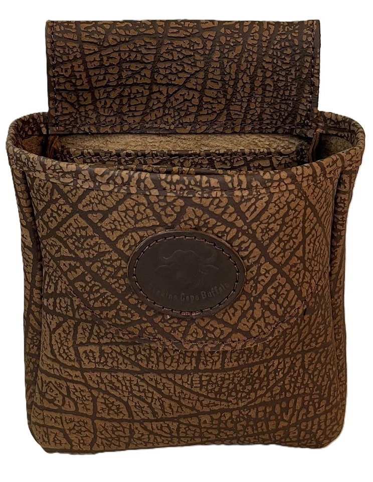AFRICAN GAME INDUSTRIES, INC BUFFALO HIDE SHOTGUN SHELL POUCH Skeet Sporting Clays Trap Midi Brown USA