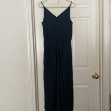 H M Sleeveless Navy Blue V-Neck Wide Leg Crop Jumpsuit, Zip Back Pockets Sz 2
