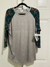 NWT Lularoe Women's Randy Baseball Tee Shirt Feathers Large L
