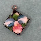 VINTAGE TOSHIKANE STYLE FLOWER PENDANT ARITA WARE ENAMEL MARKED SILVER SQUARE 1" — photo 9
