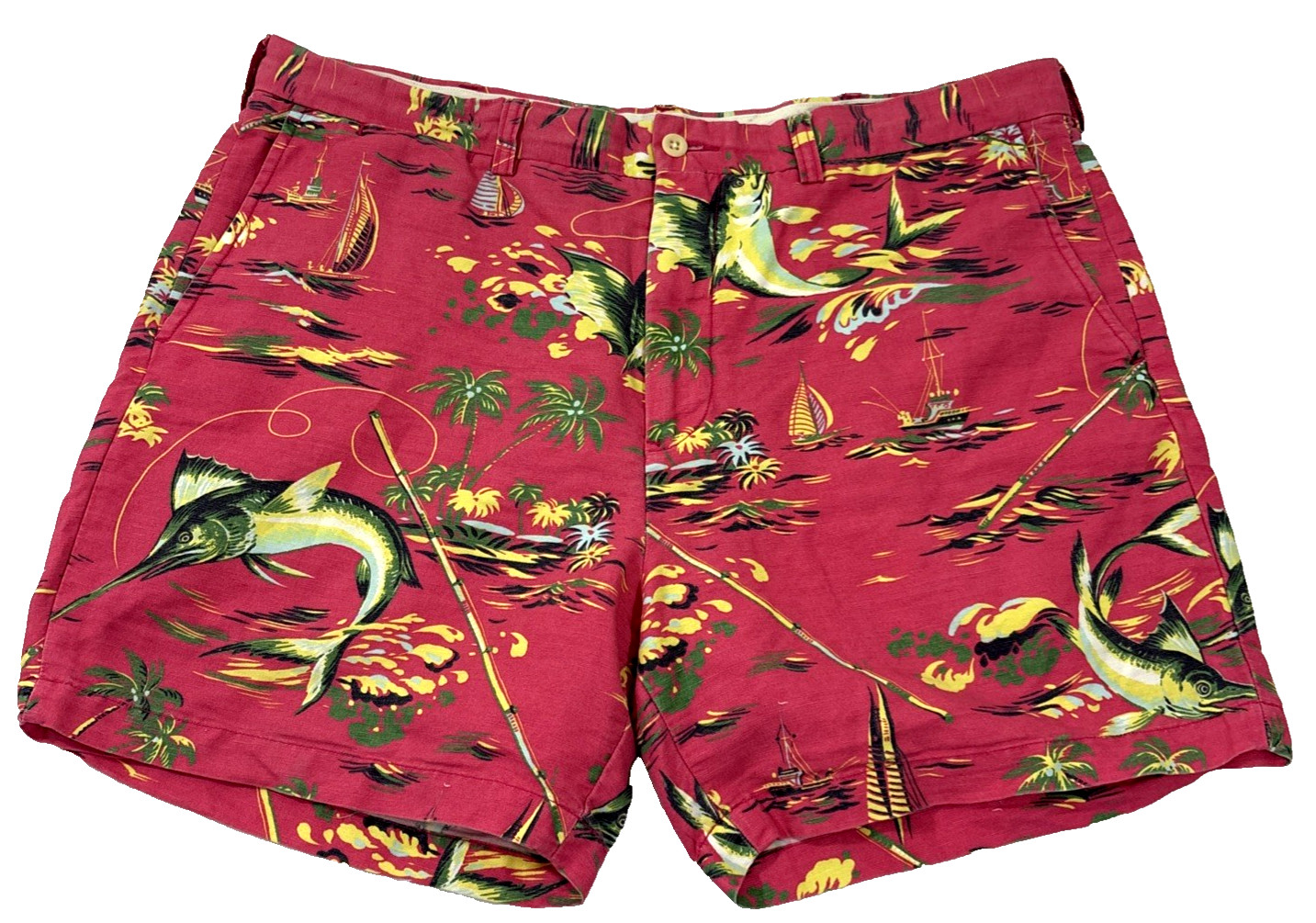 Polo Ralph Lauren Shorts Mens 36 Pink Tropical Fish Chino Linen 6