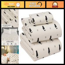 Cozy Twin XL Flannel Sheets Set - 100 Cotton, Deep Pocket, Black Cat Design, So