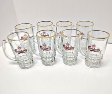 Set 8 Vintage Carlsberg Beer Mugs .25 Liter Half Pint 5.25 Inch Gold Rim Glasses
