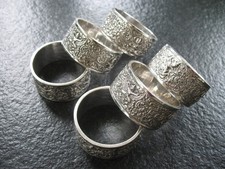 6 Serviettenringe Silber 925 Siam reich verziert f&uuml;r Stoffservietten ca. 1930