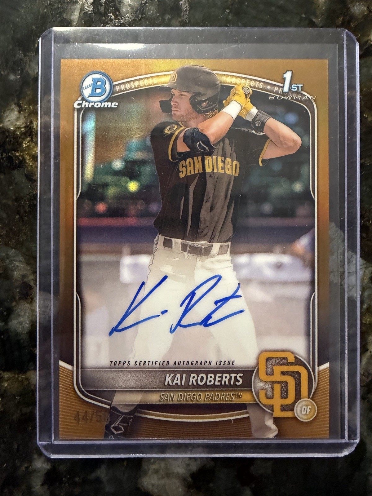 Kai Roberts Auto 2025 Bowman Chrome 1st True Gold Refractor #44/50 #CPAKR Padres