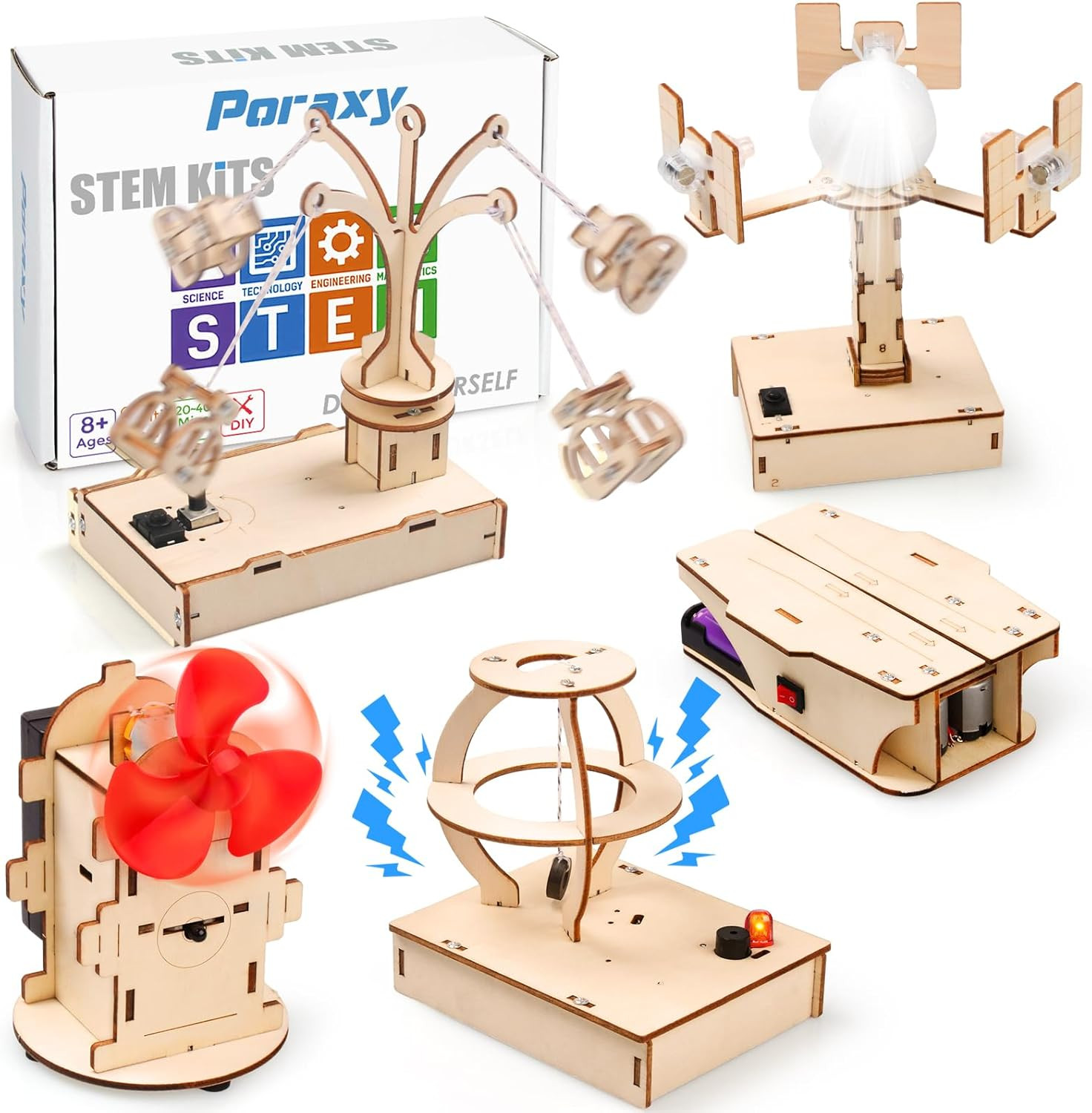 6 in 1 stem kits for kids 8-13, science building projects, 3d wooden puzzles