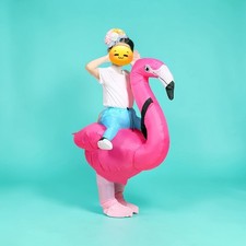 Inflatable Flamingo Costume Blow Up Fancy Dress Riding Pink Air Suit Size S