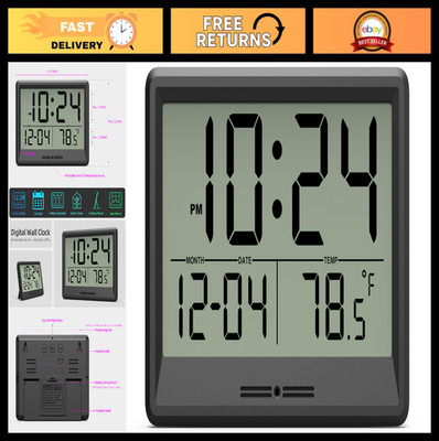 Battery Operated Digital Wall Clock 8'' - Large Display, Temp & Date, Silent, Wal